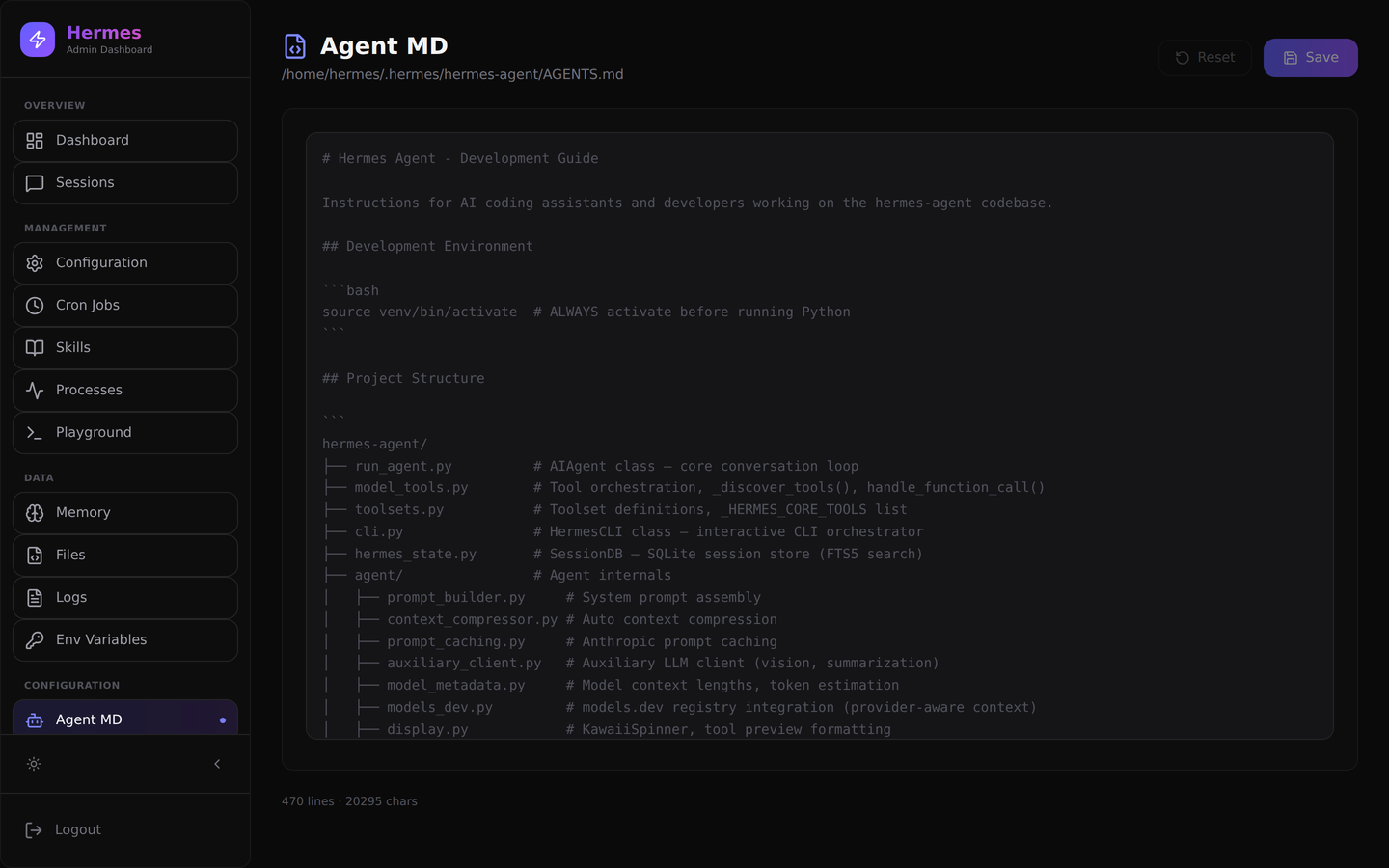Agent MD editor showing the agent development guide