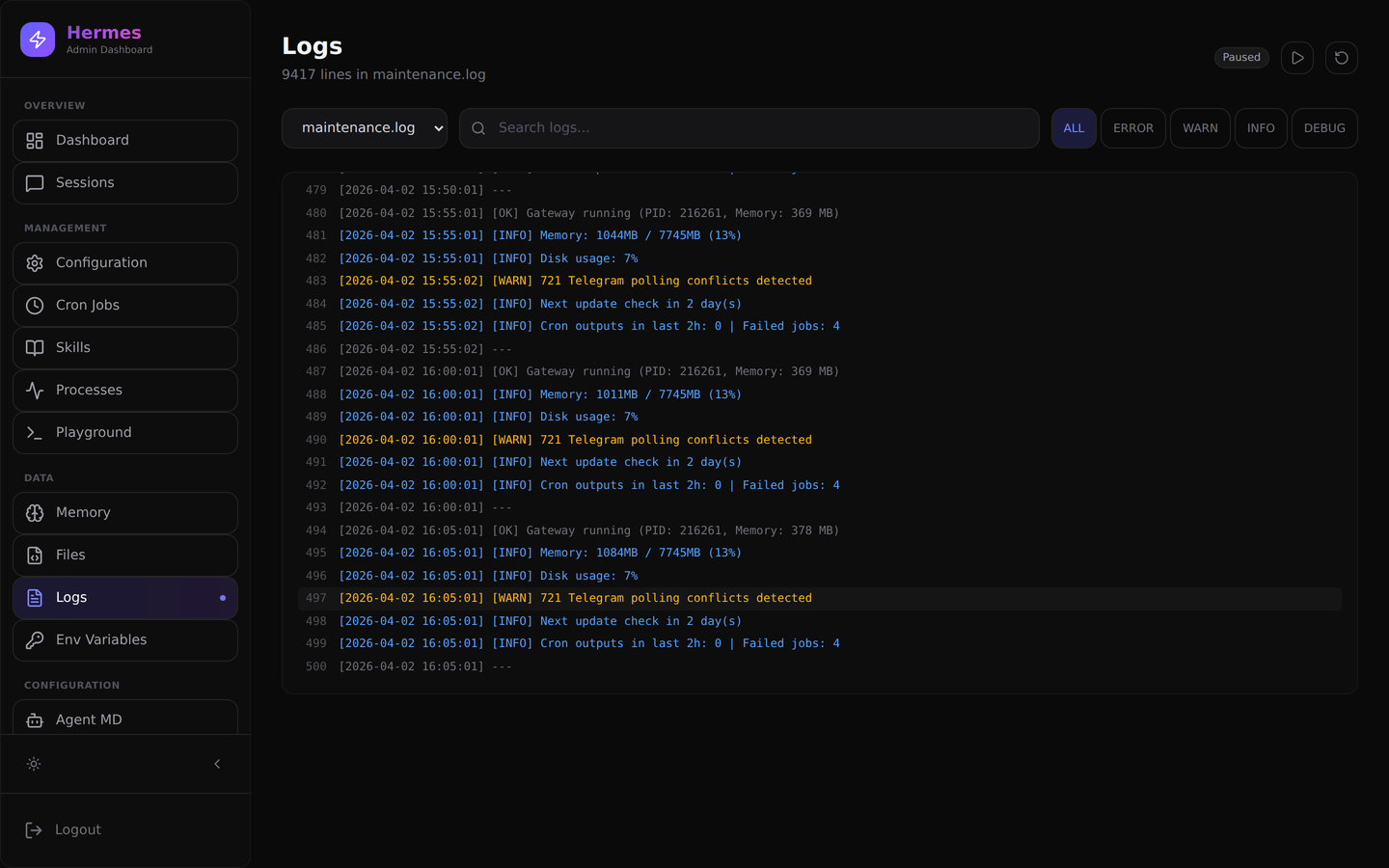 Log viewer with search and filtering